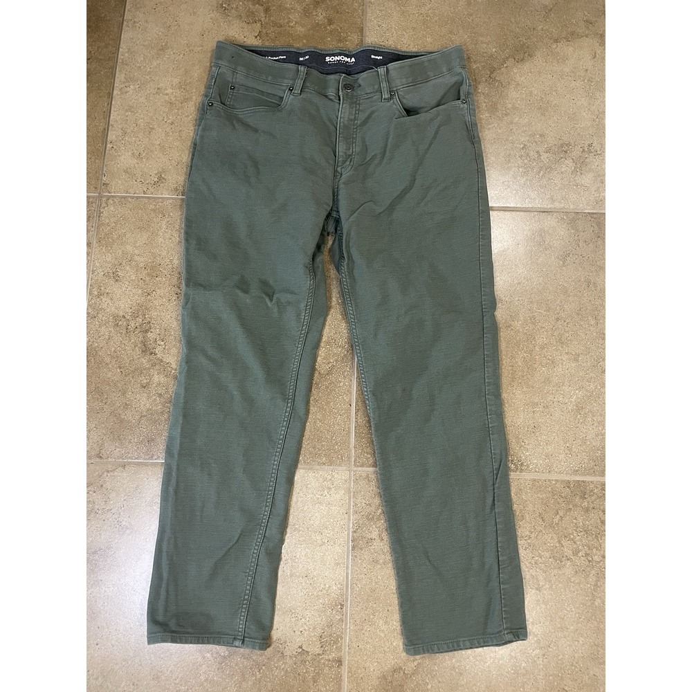Sonoma All Day Comfort 5 Pocket Pants Mens 36x30 Military Green Stretch Casual